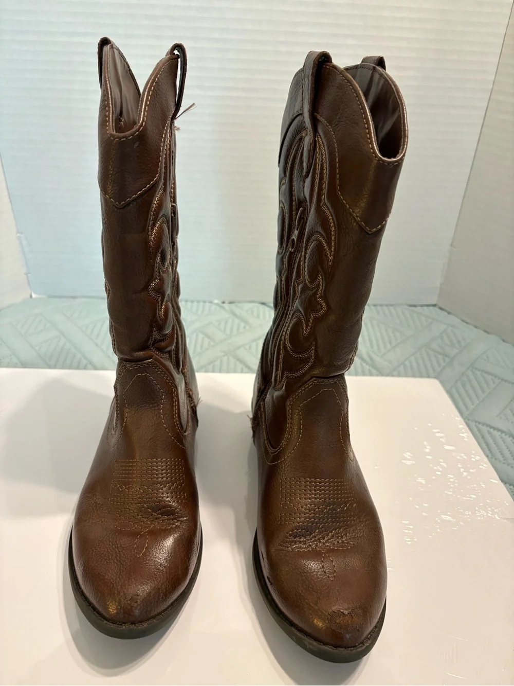 Cat & Jack Montana Girl's Western Boots Brown Faux Leather Side Zip Size 3